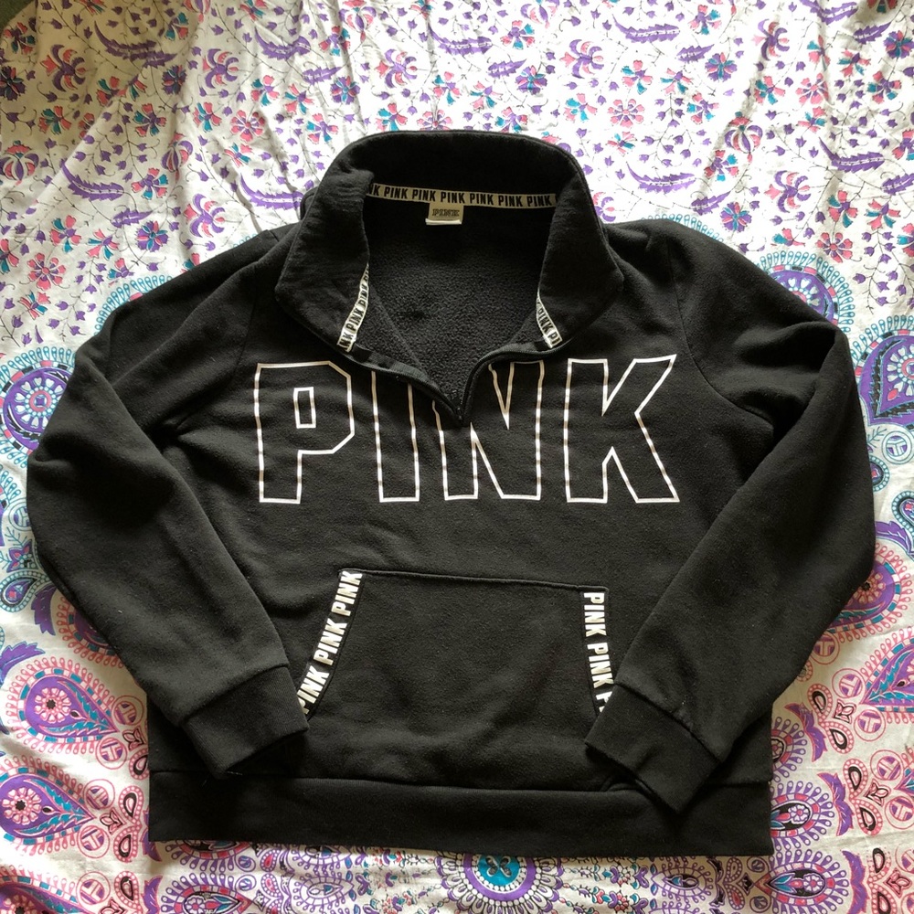 VS PINK black and white logo quarter zip